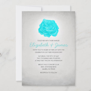 Trendy Floral Teal and Silver Wedding Invitations