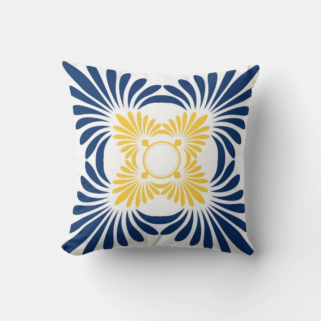 Trendy Floral Throw Pillows:Blue Yellow Cushion (Front)