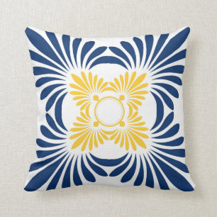 Trendy Floral Throw Pillows:Blue Yellow Cushion