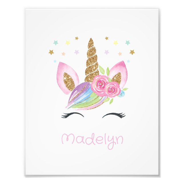Trendy Floral Unicorn Baby Shower Nursery Gifts Photo Print (Front)