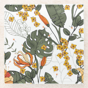 Trendy Floral Vintage Isolated Glass Coaster