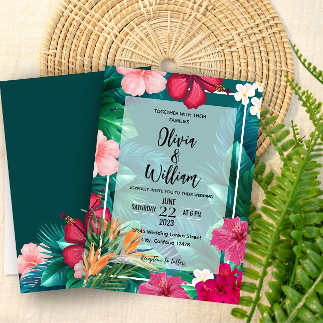 Trendy Floral Watercolor Tropical Greenery Wedding Invitation (Creator Uploaded)