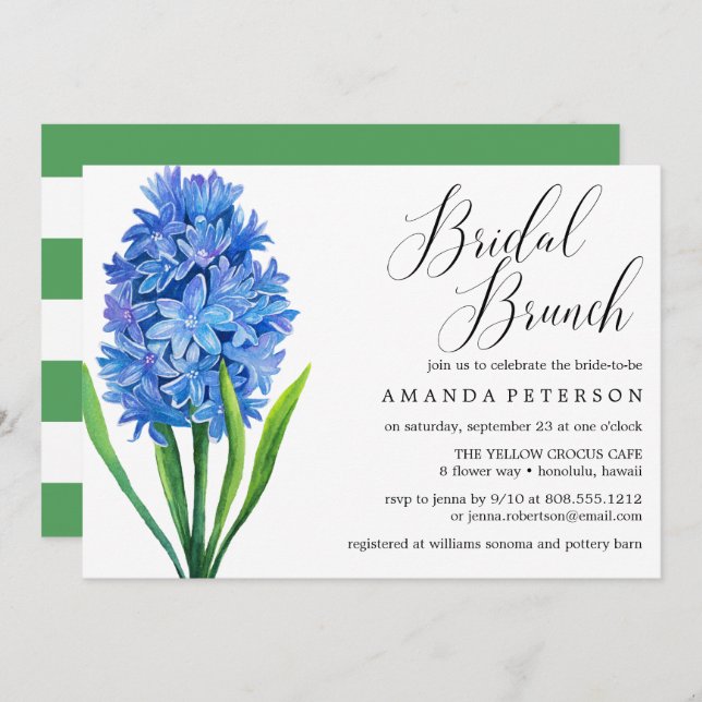 Trendy Flower Blue Hydrangea wedding Bridal Brunch Invitation (Front/Back)