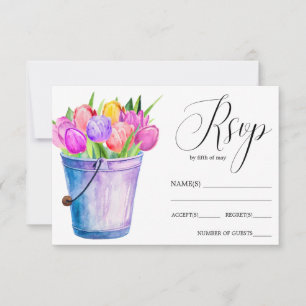 Trendy Flower bucket of tulips rustic wedding RSVP Card