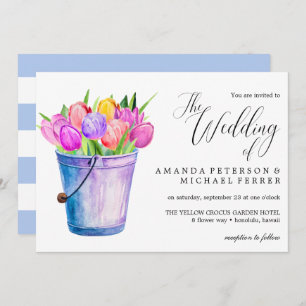 Trendy Flower bucket of tulips wedding Invitation