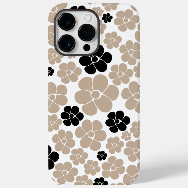 Trendy Flower Pattern in Taupe, Black, and White Case-Mate iPhone Case (Back)