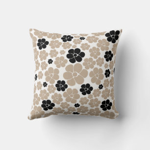 Trendy Flower Pattern in Taupe, Black, and White  Cushion