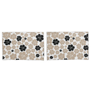 Trendy Flower Pattern in Taupe, Black, and White Pillowcase
