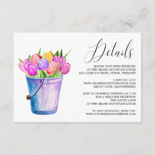 Trendy Flower Tulips Bucket Wedding Details Card
