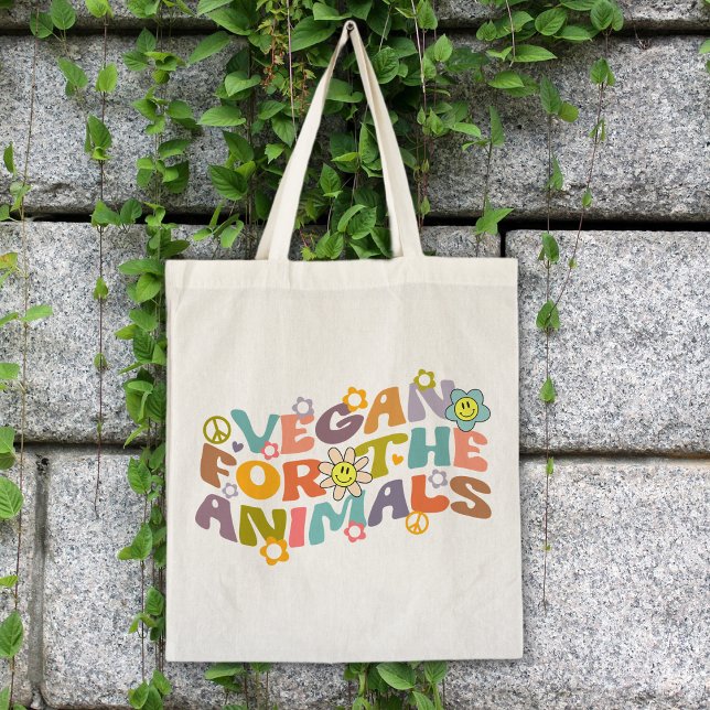 Trendy Flowers Retro Vegan for the animals  Tote Bag (Creator Uploaded)