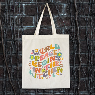 Trendy Flowers Retro Watercolor Vegan Tote Bag