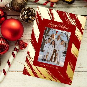 Trendy Foil Christmas Card Template Holiday Red