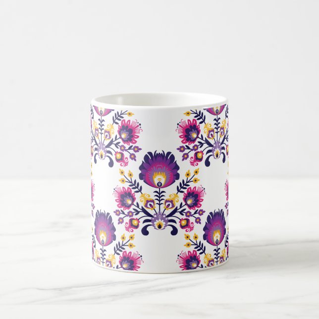 Trendy folk  composition with purple Folk flowers Coffee Mug (Center)