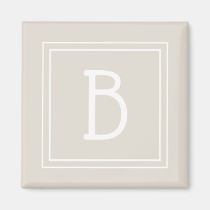 Trendy Framed Monogram Light Tan & White Initial Magnet
