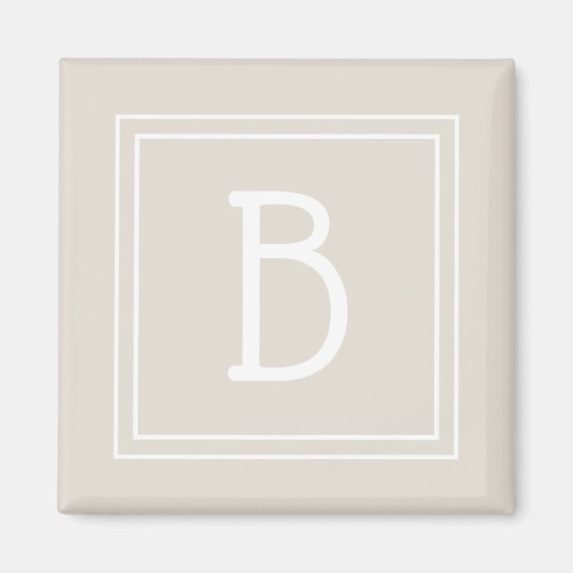 Trendy Framed Monogram Light Tan & White Initial Magnet (Front)