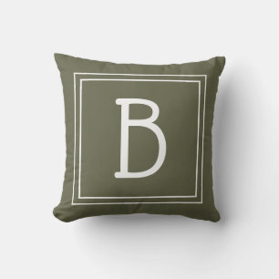 Trendy Framed Monogram Moss Green & White Initial Cushion
