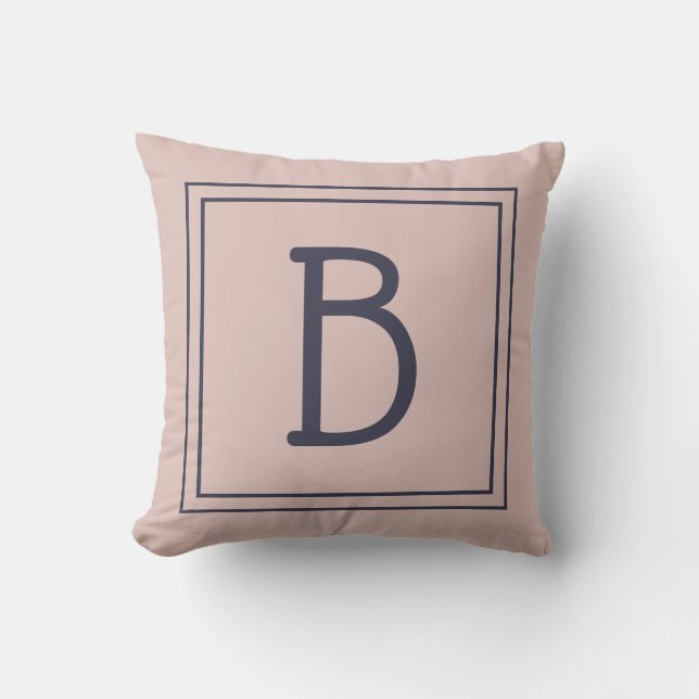 Trendy Framed Monogram Soft Pink & Dark Blue Cushion (Front)