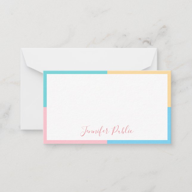 Trendy Freehand Script Blue Green Pink Yellow Card (Front)