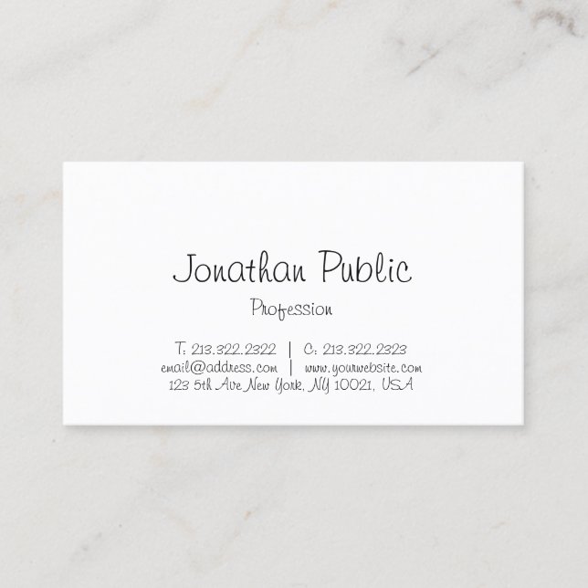 Trendy Freehand Script Elegant Design Sleek Plain Business Card (Front)