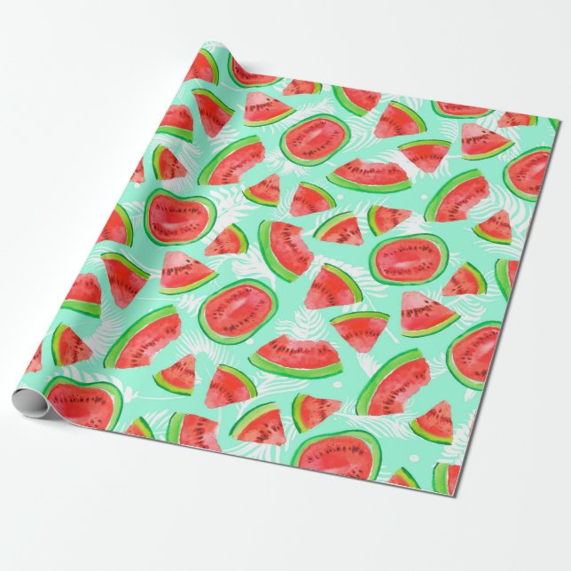 Trendy fruit pattern. Artistic Watermelon backgrou Wrapping Paper (Unrolled)