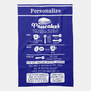 Trendy Fun Pancake Recipe Navy Blue White Tea Towel