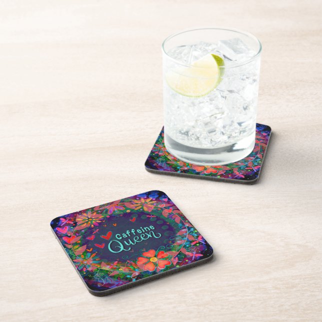 Trendy Fun Unique Caffeine Queen Floral Coaster (Right Side)