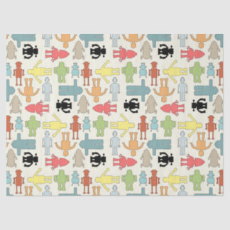 Trendy Funky Nerd Nerdy Geek Retro Robots Tissue Paper