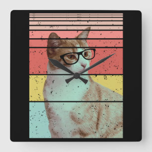 TRENDY FUNNY CUTE CAT VINTAGE SQUARE WALL CLOCK