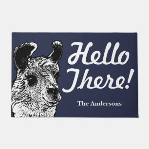 Trendy Funny Hello There Llama Illustration Doormat