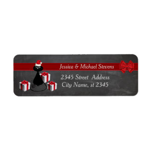 Trendy funny holiday cartoon Santa cat chalkboard Return Address Label