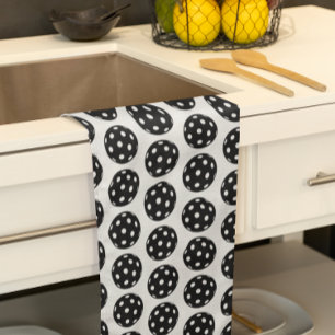 Trendy Funny Pickleball Black and White Tea Towel
