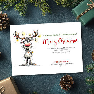 Trendy Funny Reindeer Holiday Greeting Design Card
