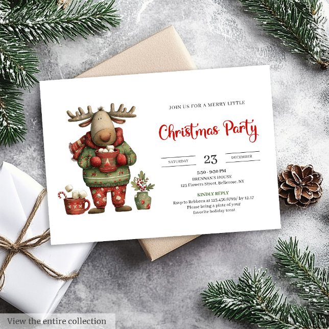 Trendy Funny Reindeer red green festive invite (Trendy Funny Reindeer red green festive invite)
