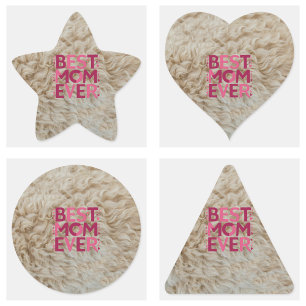 Trendy Furry Best Mum Ever Pink Cute Hearts Square Sticker