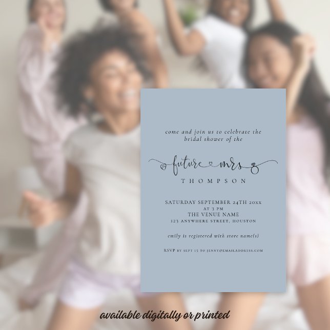 Trendy Future Mrs Bridal Dusty Blue Shower Invitation (Available digitally or printed)