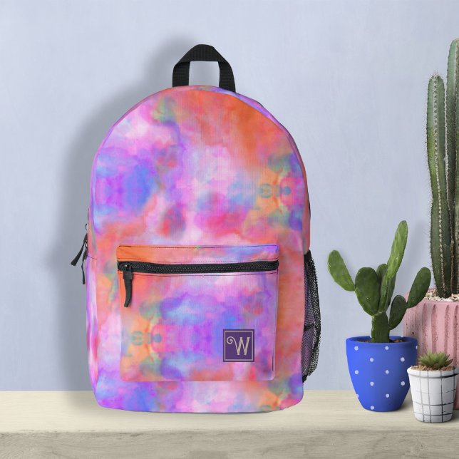 Trendy Galaxy Pink Orange Purple Tie Dye Pattern Printed Backpack (Trendy galawy pink orange purple tie dye backpack for teen girl, lady, back to school, travel bags.)