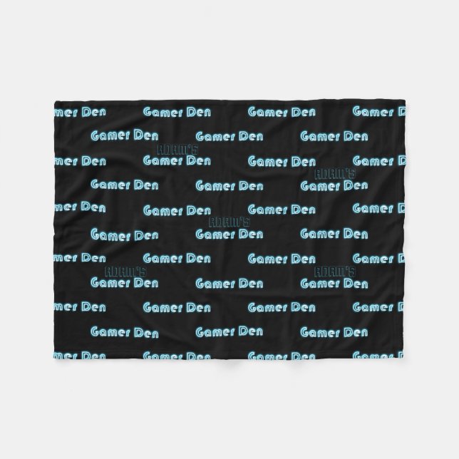 Trendy GAMERS DEN Cosy Blanket with NAME Neon Look (Front (Horizontal))