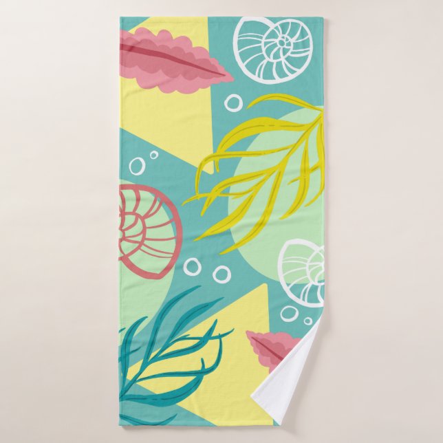 Trendy Geo Nautical Seashells Seaweed |  Monogram Bath Towel Set (Bath Towel)