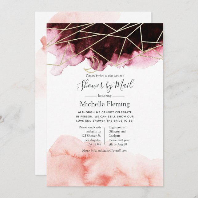 Trendy Geometric Baby or Bridal Shower by Mail Invitation (Front/Back)