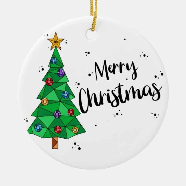 Trendy Geometric Colourful Tree Merry Christmas Ceramic Ornament (Front)