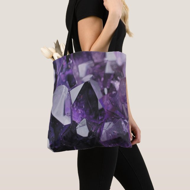 trendy geometric crystal gemstone purple amethyst tote bag (Close Up)