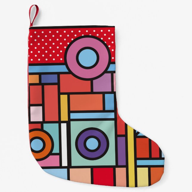 Trendy geometric elements memphis design. Retro st Small Christmas Stocking (Front)