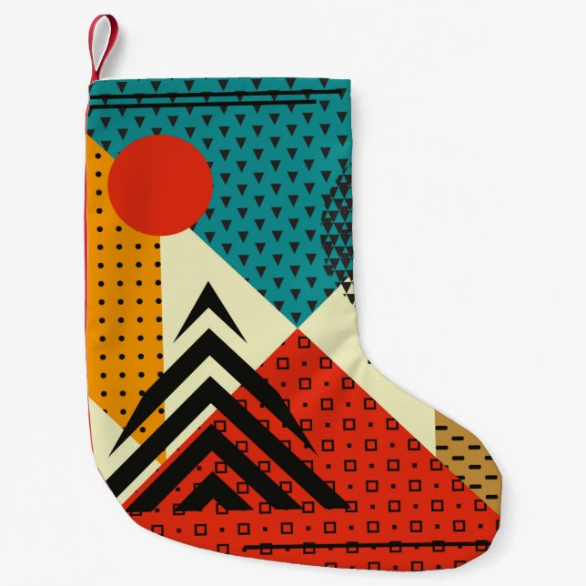 Trendy geometric elements. Retro style texture, pa Small Christmas Stocking (Front)