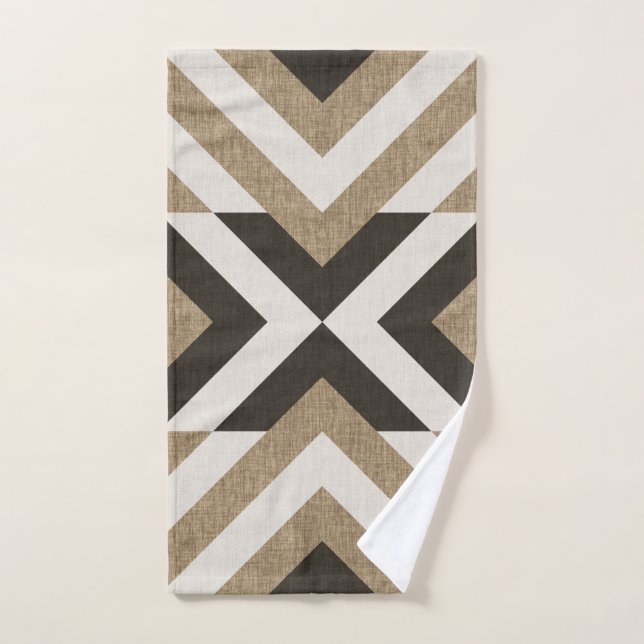 Trendy Geometric Faux Burlap Brown Design Hand Towel (Hand Towel)