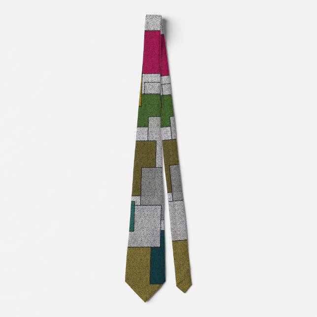 Trendy Geometric Grey Green Pink Design Tie (Front)
