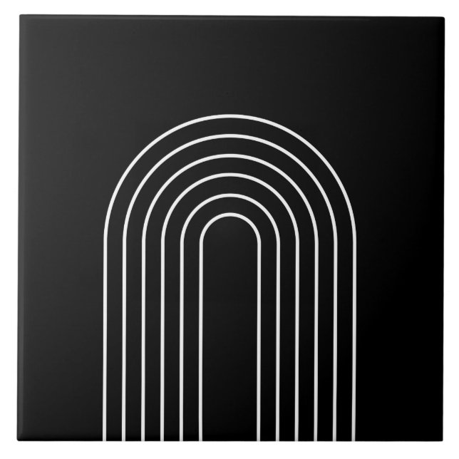 Trendy geometric lines stylish black and white ceramic tile (Front)