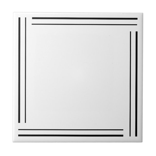 Trendy Geometric Minimalist Black and White  Ceramic Tile (Front)