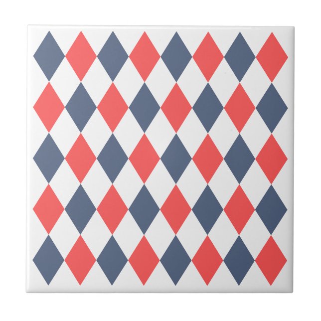 Trendy geometric pattern 1960s Red Blue Retro Ceramic Tile (Front)