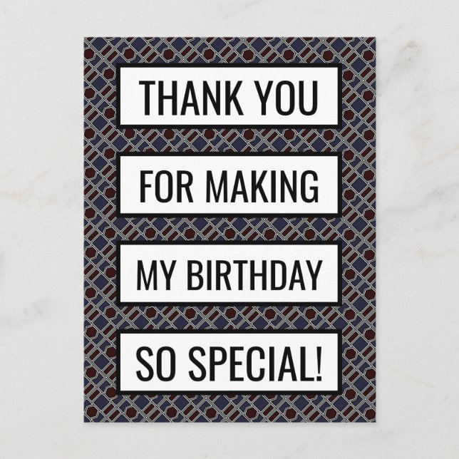 Trendy Geometric Pattern, Birthday Thank You Postcard (Front)