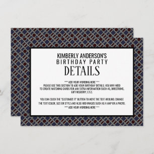 Trendy Geometric Pattern, Modern Birthday Detail Invitation